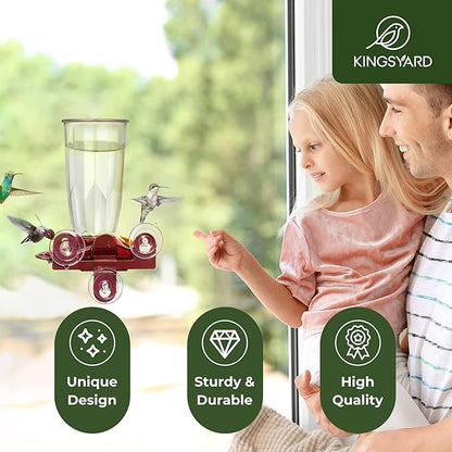 Kingsyard Window Hummingbird Feeder for Outside, 14 Oz Hummer Bird Nectar Feeder with 4 Feeding Ports & Circle Perch, Easy to Clean and Refill, Hummingbird Gifts (Transparent)