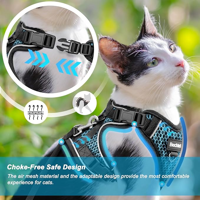 Cat Harness and Leash for Walking Escape Proof Soft Adjustable Cat Leash Breathable Honeycomb Structure Comfortable Vest Easy to Wear Kitten Harness for Outdoor Travel, Honeycomb Blue, S