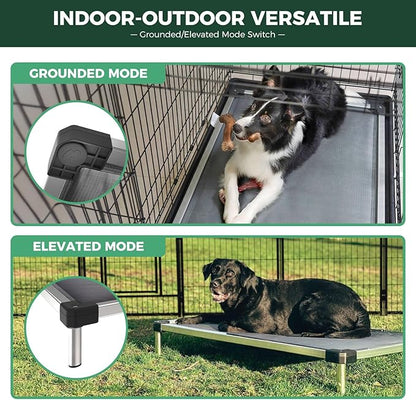 FXW TitanNest Chew-Proof Elevated Dog Bed, Raised Cot for Indoor/Outdoor/Camping Use, Durable & Washable Padded Pet Bed for Medium Dogs, 41.0" L x 27.0" W x 5.0" H, Black