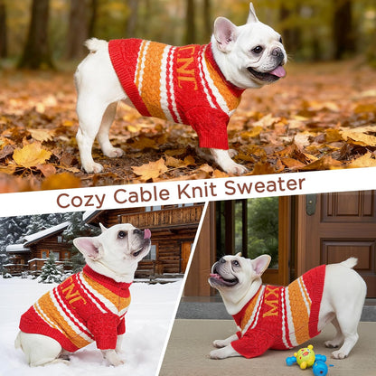 Dog Sweater for Small Medium Dogs & Cats, Classic Turtleneck Knitted Striped Pet Sweater, Warm Winter Soft Christmas Outfit for Boy & Girl Dogs, Medium