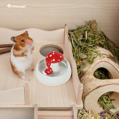 Niteangel Hamster Feeding & Water Bowls- Mushroom Ceramics Series Food Dish Feeding Bowls for Dwarf Syrian Hamsters Gerbils Mice Rats or Other Similar-Sized Small Pets (Water Bowl)