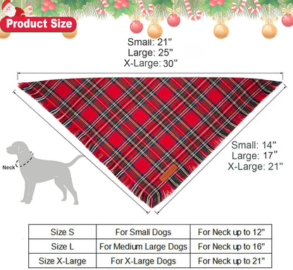 ADOGGYGO Christmas Dog Bandanas with Tassels, Stylish Plaid Dog Scarf Bib, Premium Cotton Fabric, Red Green Christmas Bandanas for Large and Extra Large Dogs Pets (X-Large)