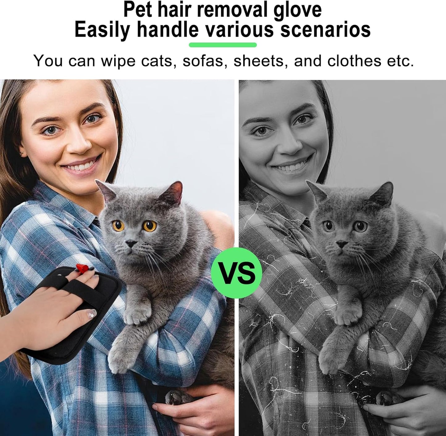 Pet Hair Removal Glove, Magic Brush Pet Hair, Cat Comb, Washable Reusable Dogs Cats Hair Gloves for Furniture, Bed, Sheets, Couch, Clothes, Carpet, Car Seat, Pet Grooming, Curtain (2PCS)