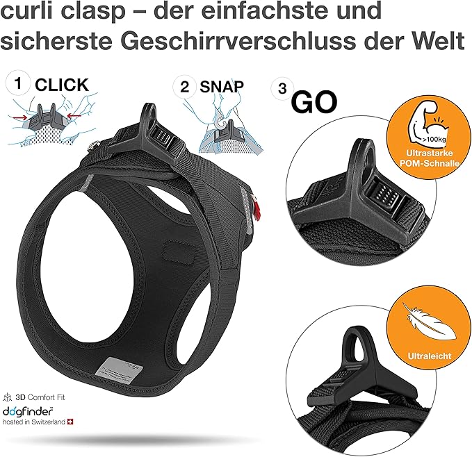 Vest Harness curli Clasp Air-Mesh Black 3XS