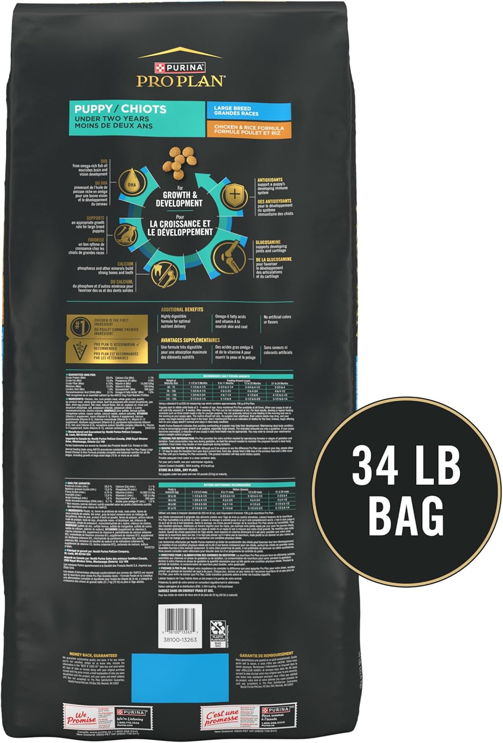 Purina Pro Plan Large Breed Dry Puppy Food, Chicken and Rice Formula - 34 lb. Bag