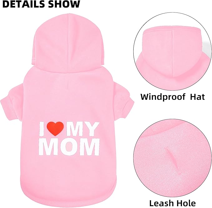 GreenJoy Dog Sweater Dog Hoodie Cold Weather Dog Coat Hooded Sweatshirt for Puppies,Cats, Small Medium Large Dogs (Pink(I Love My Mom), X-Small)