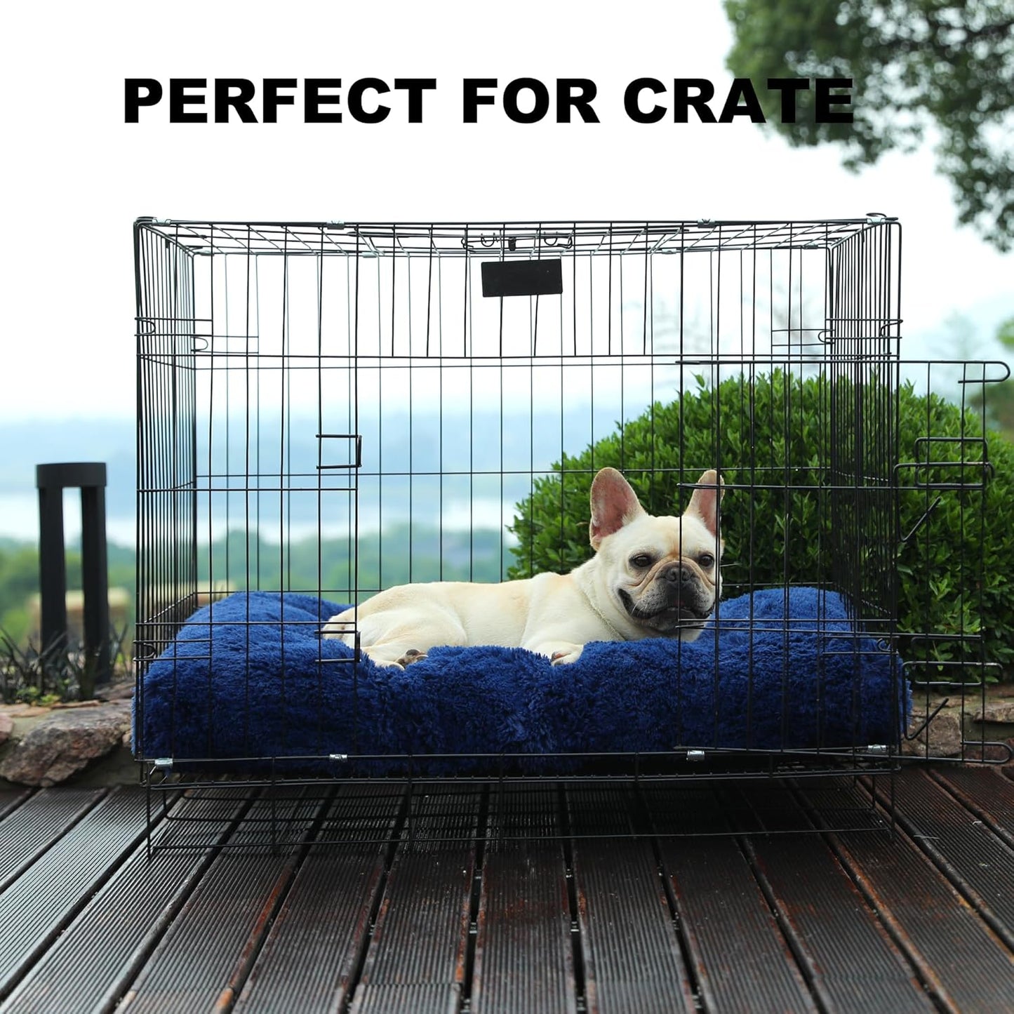 Bedfolks Plush Dog Crate Pad, Washable Dog Kennel Bed 29"x21", Solid Dark Blue