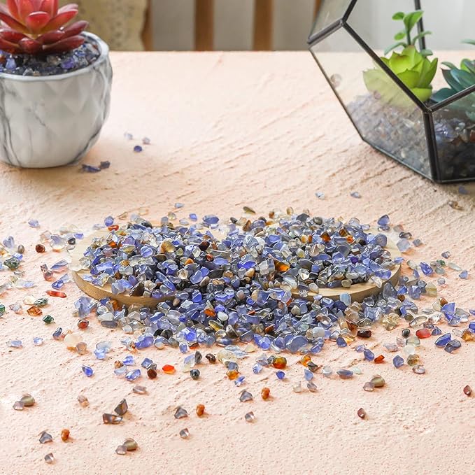 T4U Crystal Chips Tumbled Polished Natural Agate Gravel Stones 1LB - Decorative Pebbles Bulk, Mini Polished Rocks Pieces for Crafts, Vases Filler, Succulent Plants, Aquarium Gravel Rocks