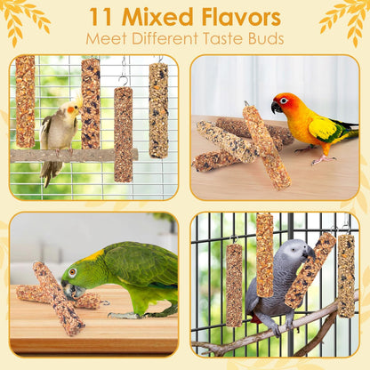 KATUMO Parrot Treats 4 PCS Bird Crunch Sticks Cockatiel Treats Parakeet Snacks Conure Food Sticks for Parakeet Cockatiel Canary Finch Lovebird Conure Lorikeet Parrots