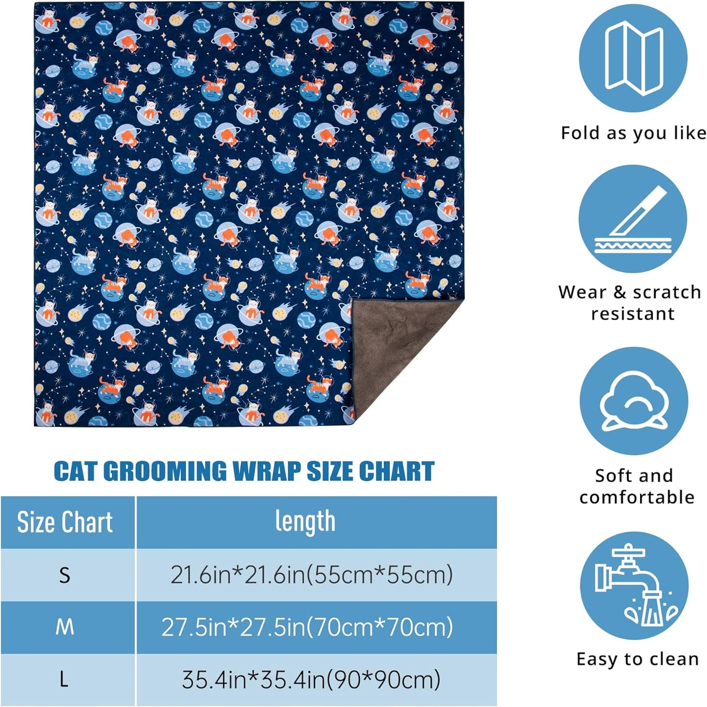 Cat Grooming Wrap,Anti-Escape Cat Wrap for Grooming,Self-Adherent Soft Cat Blanket to Wrap,Anti-Bite,Clip Nails,Anti-Scratch,Cat Calming Wrap,Cat Burrito Wrap,Swaddle Wrap Pet Tool Large Size