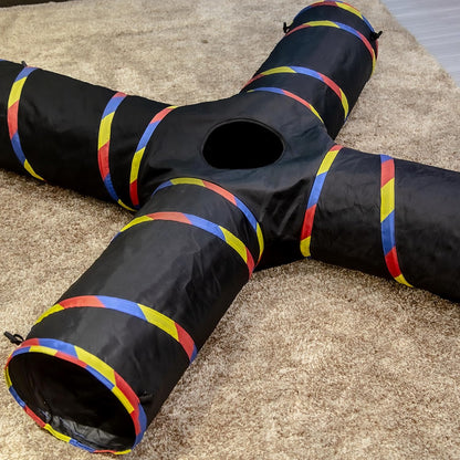 47" Long Cat Tunnels - 4 Way Cat Tunnel for Indoor Cats Play & Exploration - Collapsible Pop Up Tubes for Ferrets, Rabbits, and Small Dogs Fun, with Play Ball and Mouse Toy