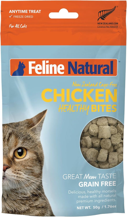 Feline Natural Freeze Dried Cat Treats – New Zealand Single-Source Protein Treats for Cats - Grain-Free Healthy Cat Snacks, Chicken Bites, 1.76oz