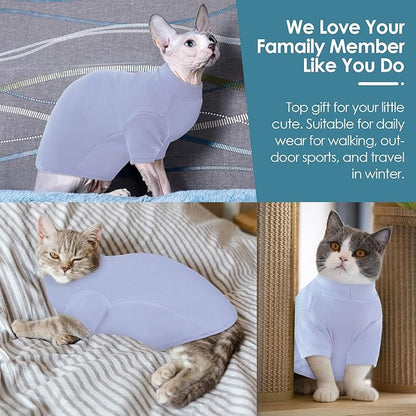 SUNFURA Turtleneck Sweater for Cat, Sphynx Cats Shirt Hairless Cat Sweaters with Sleeves, Warm and Soft Kitten Pullover Fleece Winter Pajamas Jumpsuit for Puppy Cats, Blue M