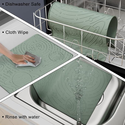 OHMO Dog Food Mat, Silicone Waterproof Cat Food Mat, Non-Skid Spill Proof Pet Feeding Mat for Food and Water, Easy to Clean Dog Placemat(Sage Green, 23.6" x 15.8")