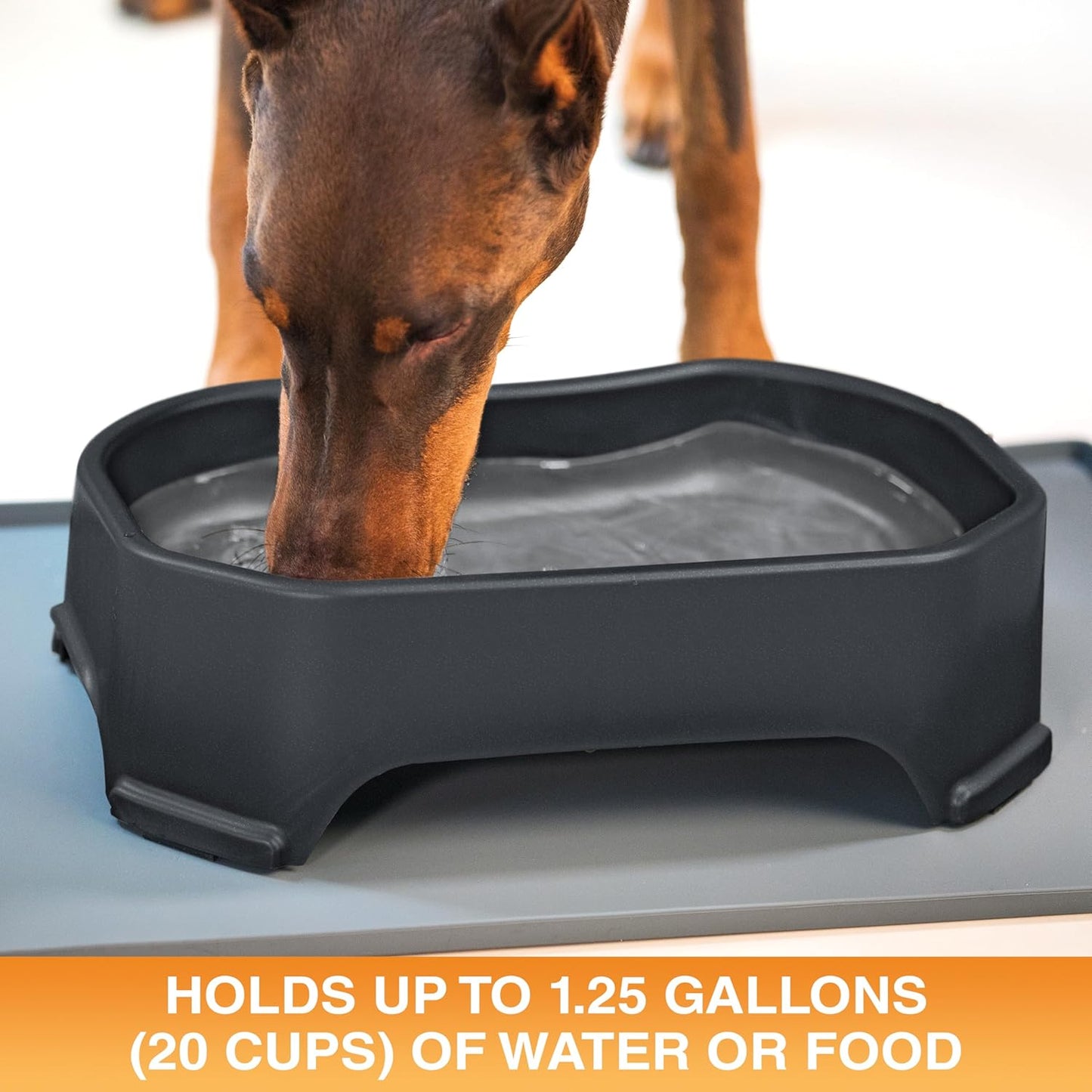 Neater Pet Brands Large Water Bowl for Dogs, Outdoor Dog Water Bowl (1.25 Gallon Extra-Large Capacity), Big Trough Style Food Dish for Indoors or Outside, No Spill Large Dog Bowls, Midnight Black