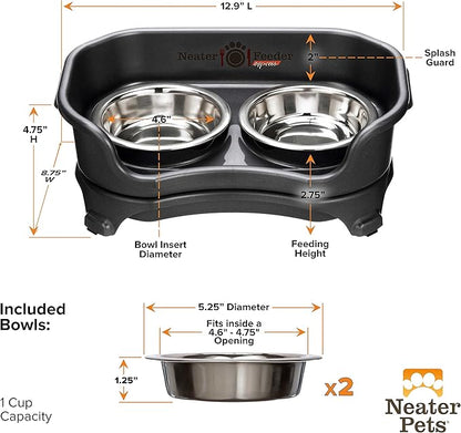 Neater Feeder Express Mess Proof Cat Bowls Elevated, No Spill Feeding Station, Stainless Steel Dishes for Food and Water, Raised Bowls for Indoor Cats, No Fatigue Whisker Friendly Dish, Black