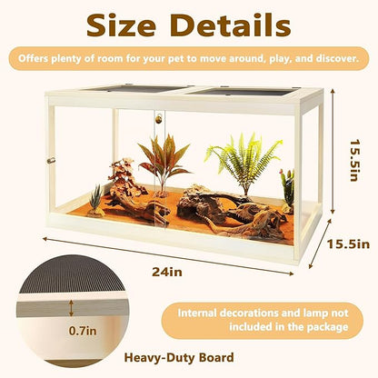 Prolee Reptile Terrarium Tank Up to 78 Gallon, Lizard Tank Bearded Dragon Tank with Metal Mesh Roof Door, Snake Tank with Lock Design (Oak, 27 Gallon Volume, 24 Inch Length)