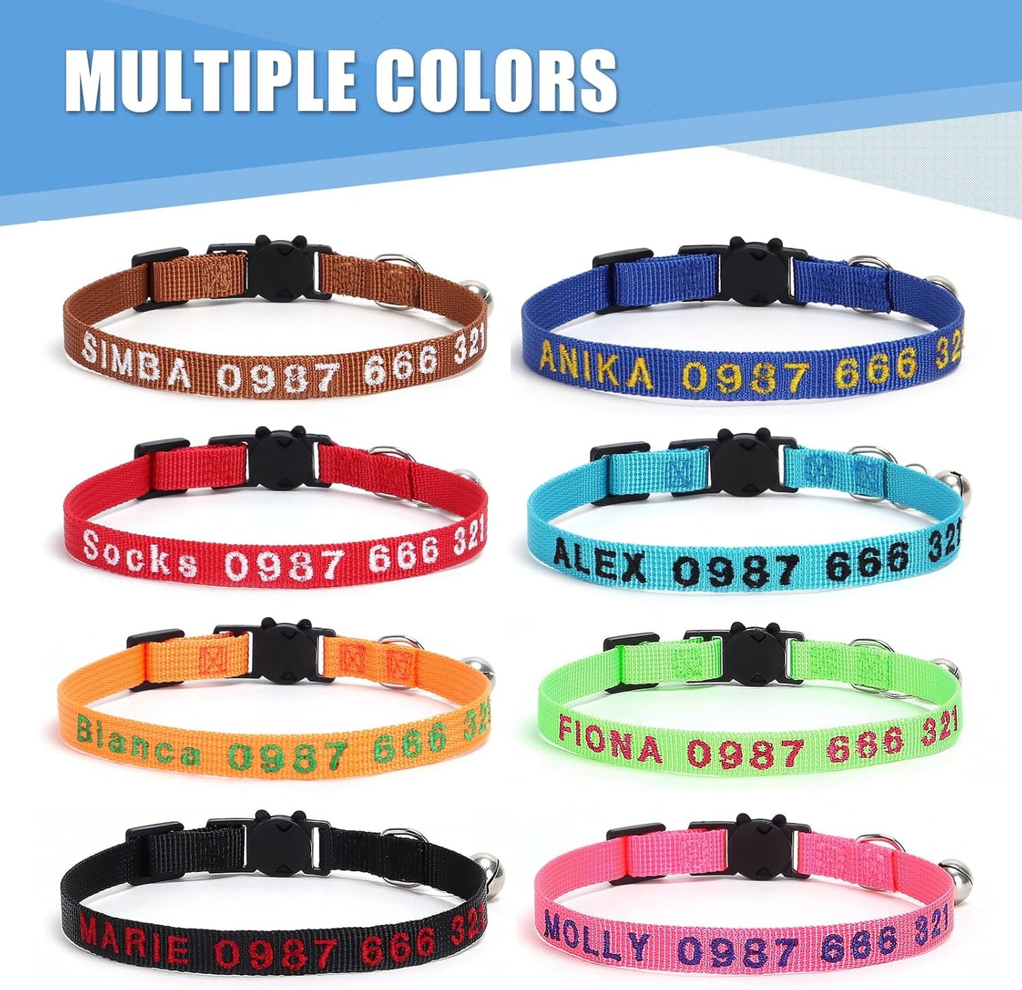 Personalized Nylon Cat Collars,Custom Embroidered Pet Name and Phone Number,Breakaway Collar with Safety Release Buckle and Bell,Adjustable Cats and Kitten Collars,Red