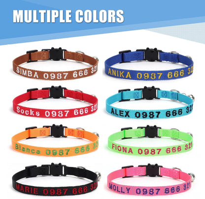 Personalized Nylon Cat Collars,Custom Embroidered Pet Name and Phone Number,Breakaway Collar with Safety Release Buckle and Bell,Adjustable Cats and Kitten Collars,Red
