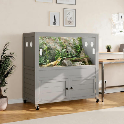 40 Gallon Reptile Tank with Storage Cabine,Bearded Dragon Tank with Stand,Reptile Enclosure with Sturdy Locks, Heat-Resistant Mesh Top, Adjustable Cabinet and 4 Wheels