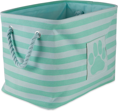 Bone Dry Pet Storage Collection Striped Paw Patch Bin, Aqua, Large Rectangle
