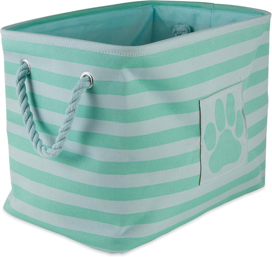 Bone Dry Pet Storage Collection Striped Paw Patch Bin, Aqua, Large Rectangle