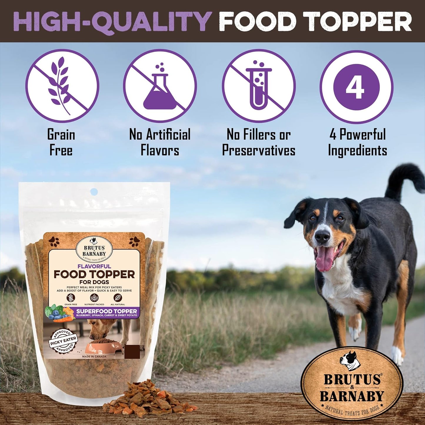 Dog Food Topper - Super Foods - Enhance Your Dogs Meal with This Healthy Vegan Flavor Packed Mix - Sprinkle On Dog Food Flavoring for Picky Eaters - Blueberries, Carrots, Spinach, Sweet Potato - 8oz