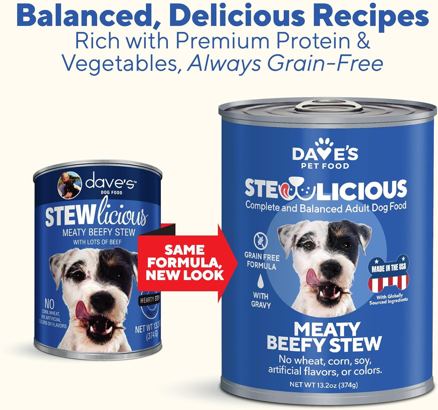 Dave's Pet Food Stewlicious Soft Dog Food Wet (Meaty Beef Stew), Made in USA Canned Topper, Gluten Free, Small to Large Breeds 13.2 oz (12 Pack)