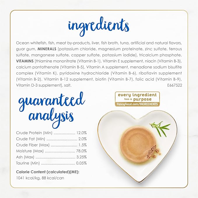 Purina Fancy Feast Classic Pate Ocean Whitefish and Tuna Feast Classic Grain Free Wet Cat Food Pate - (Pack of 24) 3 oz. Cans