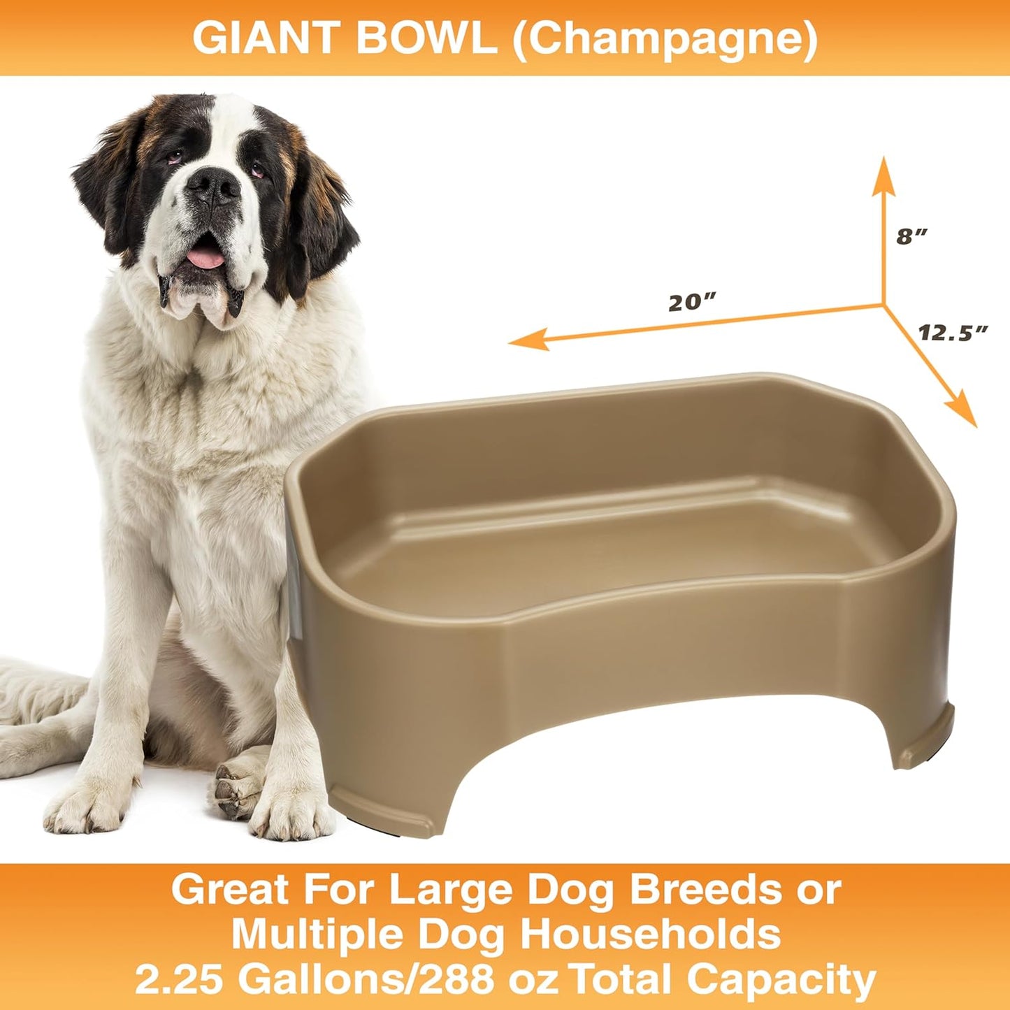 Neater Pet Brands Extra Large Water Bowl for Dogs, Outdoor Dog Water Bowl (2.25 Gallon Extra-Large Capacity), Big Trough Style Food Dish for Indoors or Outside, No Spill Large Dog Bowls, Champagne