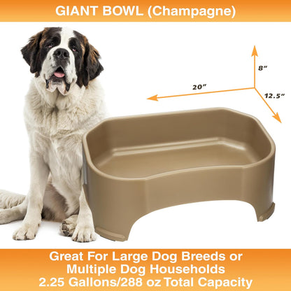 Neater Pet Brands Extra Large Water Bowl for Dogs, Outdoor Dog Water Bowl (2.25 Gallon Extra-Large Capacity), Big Trough Style Food Dish for Indoors or Outside, No Spill Large Dog Bowls, Champagne