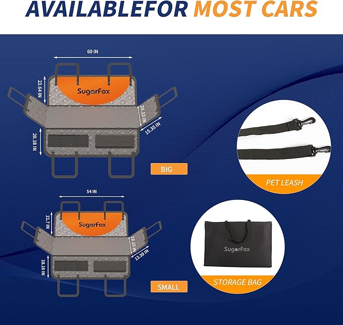 Dog Back Seat Extender & Car Seat Cover - Upgraded PU Leather, Hard Bottom Holds 400lbs, Waterproof Anti-Scratch Dog Hammock for Cars, SUVs, Trucks | Easy to Clean + Pets Safety Belt（GRAY-XL）