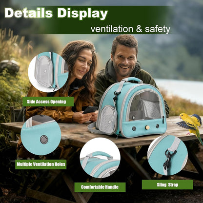Portable Parrot Travel Cage Carrier with Small Swing Toy&Cage Colorful Toys Set Small Bird Parakeet Bag with Standing Perch Bird Carry Transport Bag (Green, Carreir/Swing)