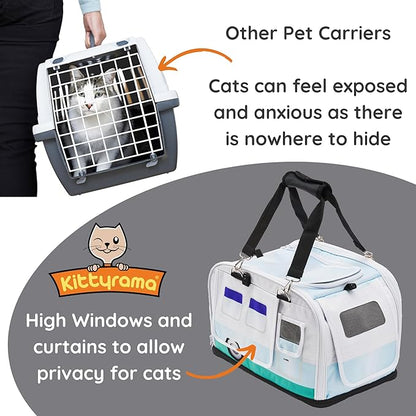 Premium Soft-Sided 2-in-1 Kittyrama Cat Carrier & Home Hideaway – Vet-Recommended Calming Den, Dual-Use Lounge & Travel Carrier with SBS Zippers, Airline-Approved Under-Seat Fit