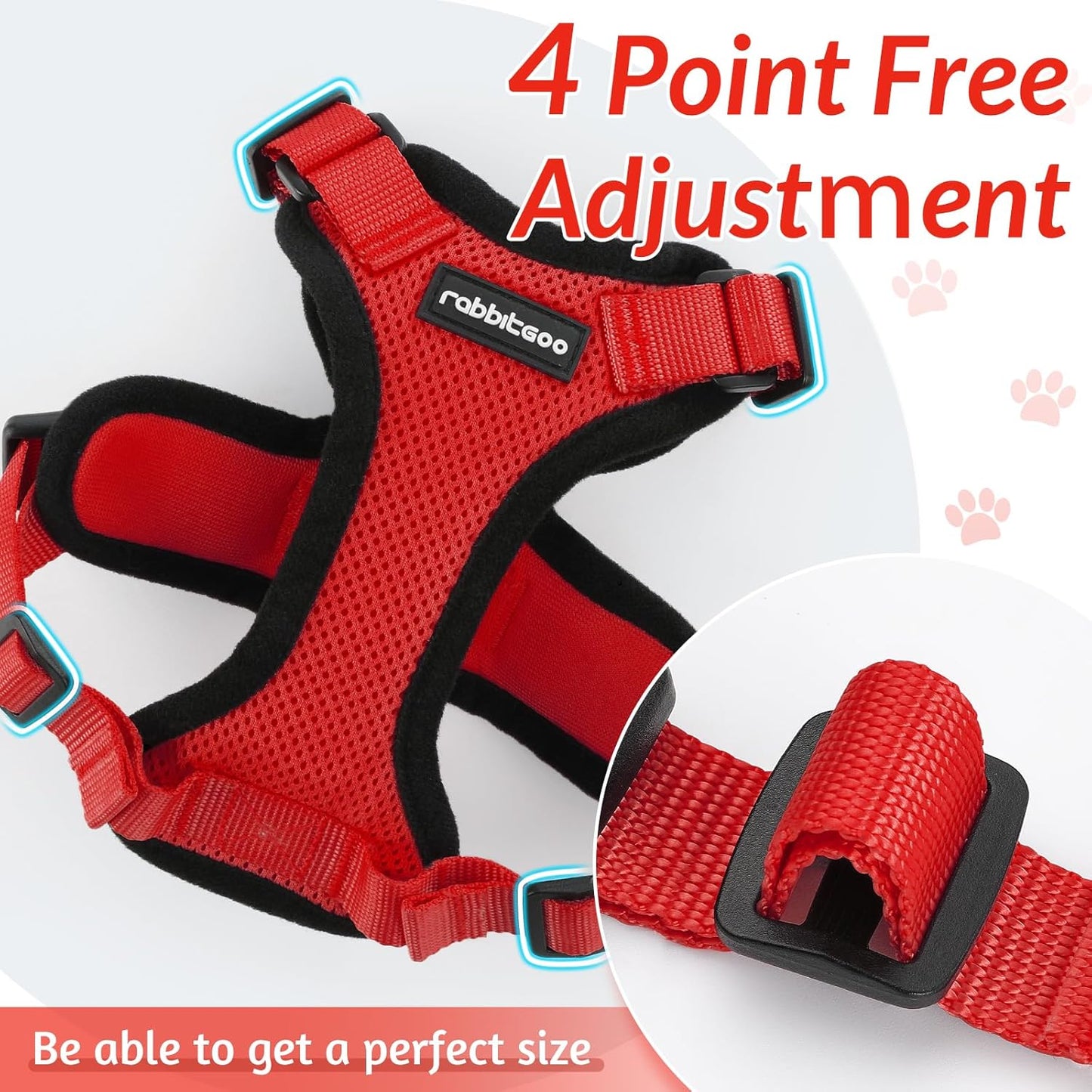 rabbitgoo Cat Harness and Leash for Walking, Escape Proof Soft Adjustable Vest Harnesses for Cats, Easy Control Breathable Reflective Strips Jacket, Red, M