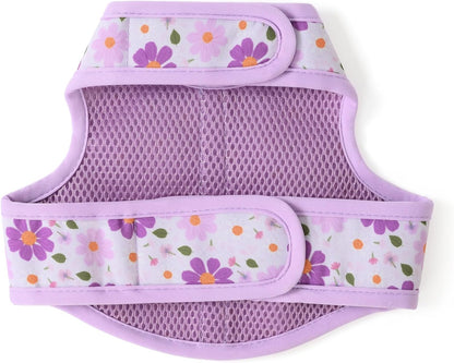Mile High Life Dog Harness, Air Mesh Floral Vest Harness for 20 lbs Small Dogs & Cats, Easy Get on Adjustable Easy Closures Both Neck and Chest(Purple Flower, XS Chest 14"-16")