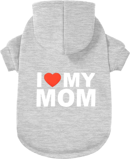 GreenJoy Dog Sweater Dog Hoodie Cold Weather Coat Hooded Sweatshirt for Puppies,Cats, Small Medium Large Dogs (Light Grey(I Love My Mom), Large)