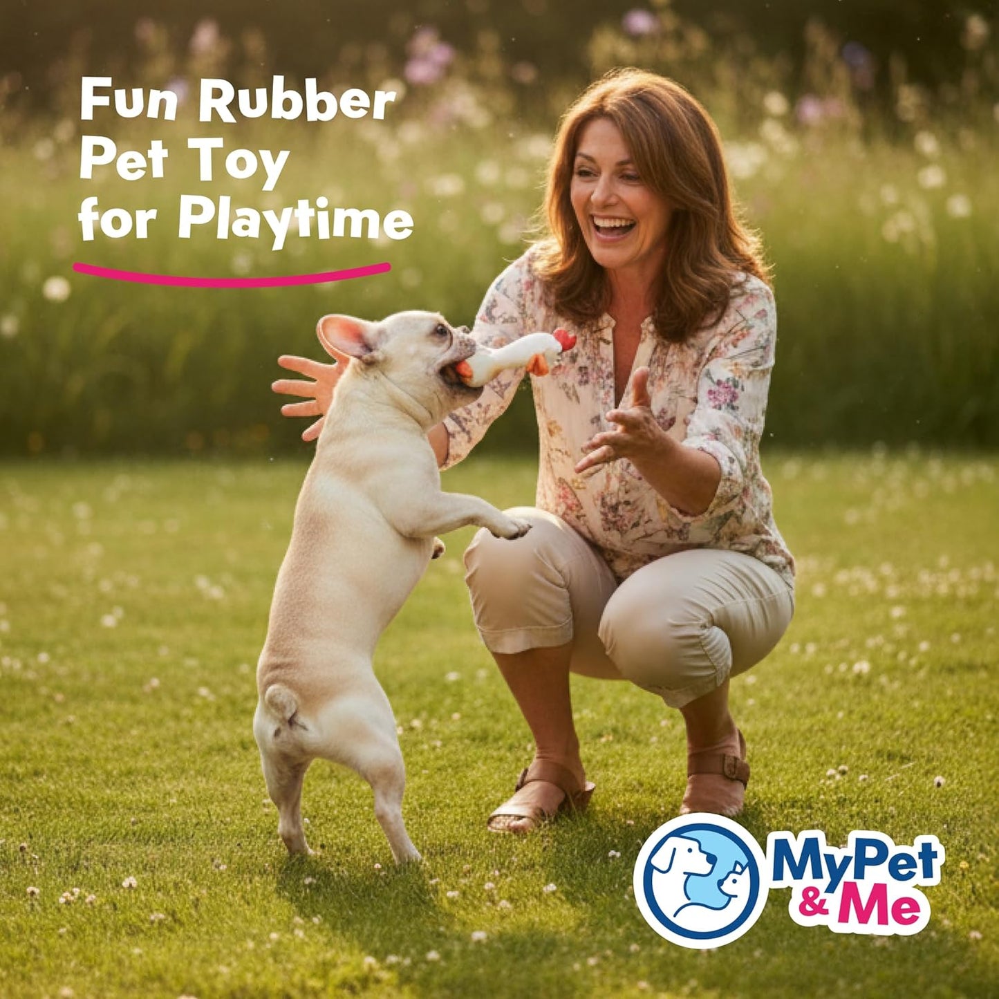 My Pet & Me - Squeaky Dog Toys for Light to Moderate Chewers - Fun Latex Toys for Puppies, Teething, and Gentle Play - Interactive Fetch and Chew Toy with Squeaker (White Chicken, 7.8 Inch)