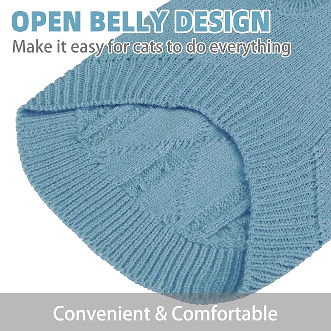 PUPTECK Winter Cat Sweater Coat - Soft Warm Cold Weather Clothes Knitwear for Kittens & Small Dogs Indoor Outdoor Wearing, Knitted Classic for Doggies Kitties Girls Boys, Sky Blue, M