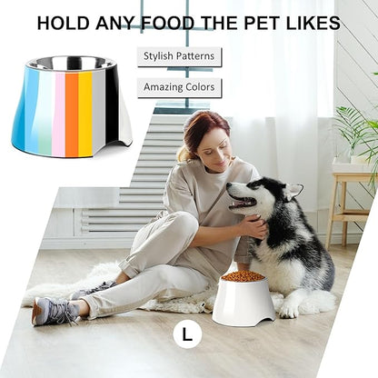 Dog Bowls,Cone Friendly Non Slip Single Dog Bowl with Stainless Steel Inner, Raised Bowls for Small and Medium Dogs Spaniel Dogs Long Ear, High Capacity, L/3 Cups White