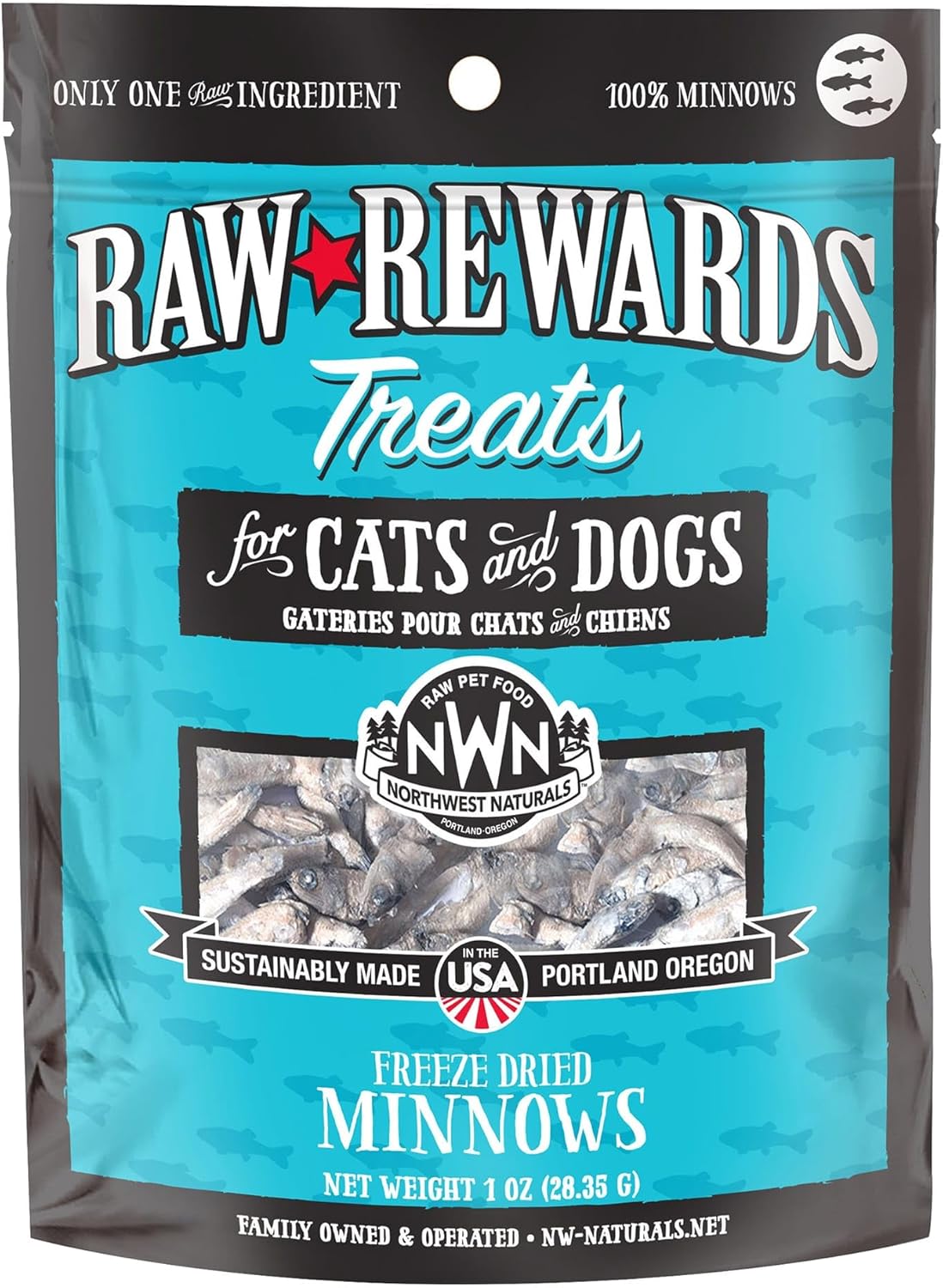 Northwest Naturals Raw Rewards Freeze-Dried Minnow Treats for Dogs and Cats - Bite Sized Pieces - Grain Free - 1 Ingredient - Healthy - Human Grade - All Natural - USA Made - 1 Oz