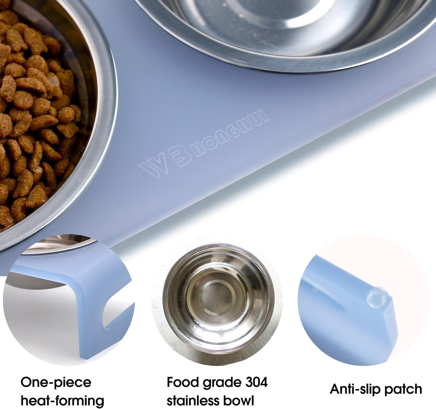 Tilted Raised Elevated Food and Water Bowls Stand for Cat or Small Dogs - Puppy's Clear Acrylic Stainless Steel Dishes Holder for Boy or Girl Pet,Modern,Durable and Easy to Clean by WBhonghui (Blue)