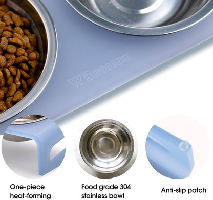 Tilted Raised Elevated Food and Water Bowls Stand for Cat or Small Dogs - Puppy's Clear Acrylic Stainless Steel Dishes Holder for Boy or Girl Pet,Modern,Durable and Easy to Clean by WBhonghui (Blue)