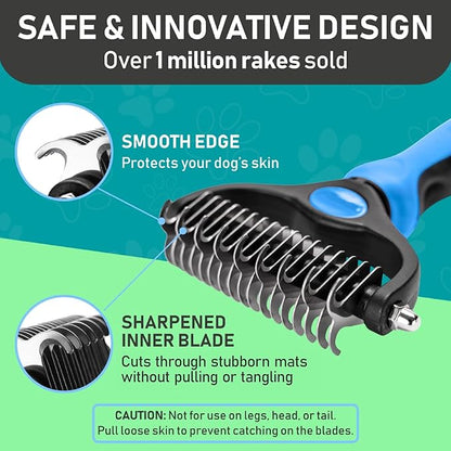 Maxpower Planet Original Pet Grooming Rake - Double-Sided Deshedding Dematting Tool, Undercoat Rake for Dogs & Cats, Extra-Wide Dog Grooming Brush & Deshedder Comb for Long Hair, Reduces Shedding 95%