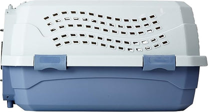 Amazon Basics 2-Door Top-Load Hard-Sided Cat Pet Travel Carrier, 19.0" L x 12.6" W x 10.0" H, Gray & Blue