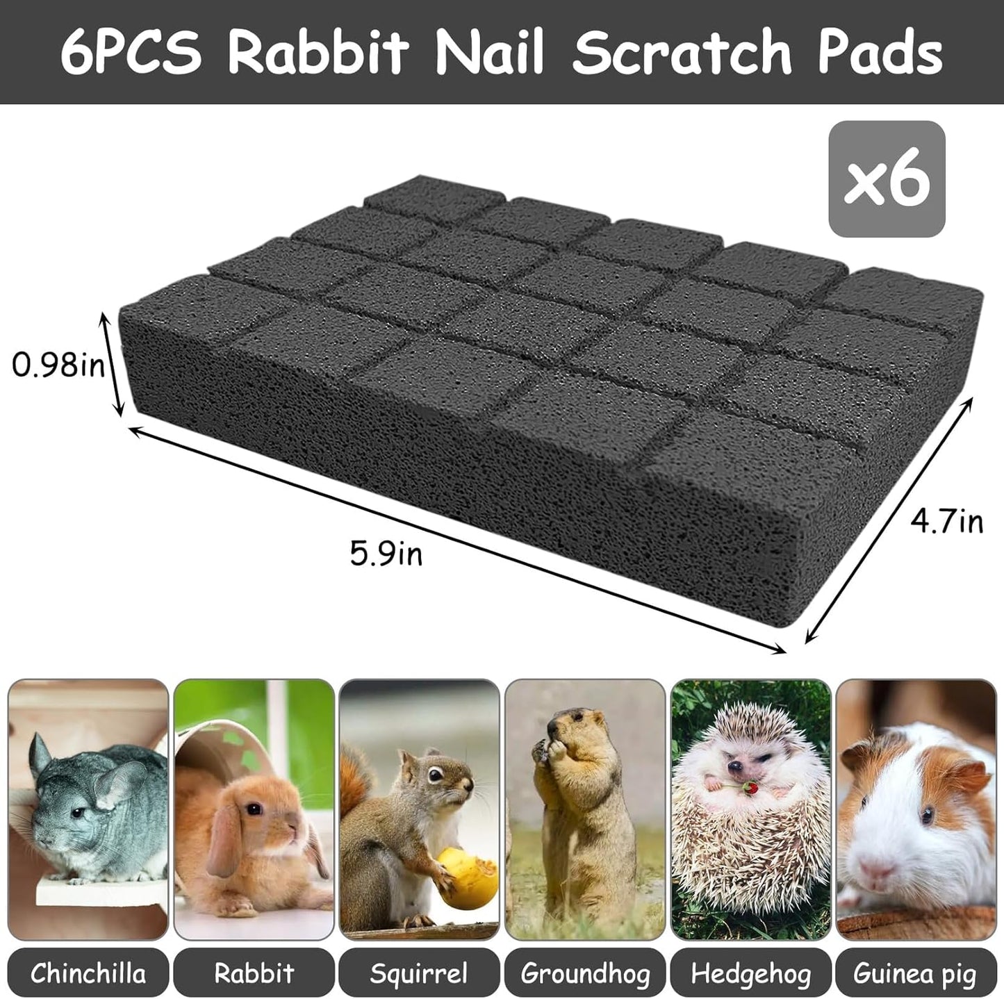 Hamiledyi 6PCS Rabbit Scratching Pads - Bunny Lava Grinding Claw Pads for Small Animals - Hamster, Gerbil, Chinchilla, Hedgehog, Guinea Pig Cage Accessories