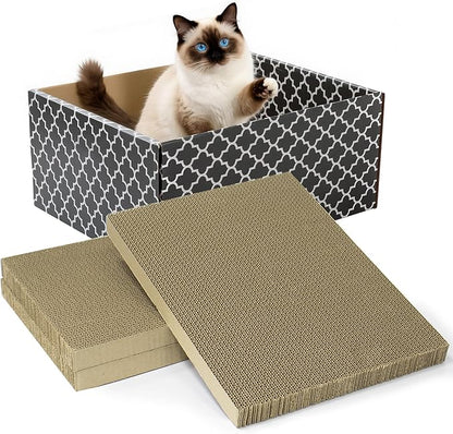 Larger Cat Scratcher Box, Heavy Duty Cat Bed with 3 Pack Refillable Double-Sided Cardboard Scratch Pad for Indoor Cats
