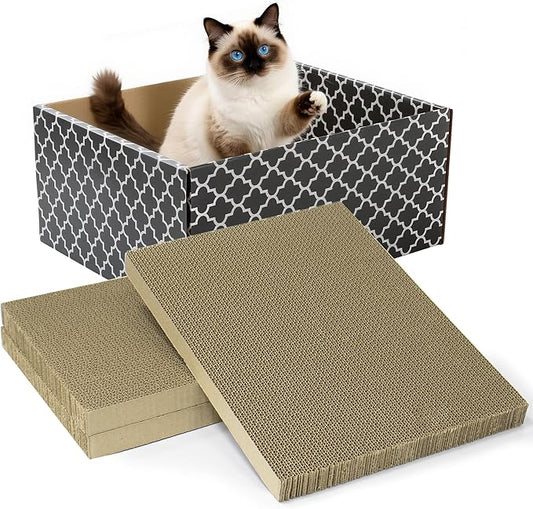 Larger Cat Scratcher Box, Heavy Duty Cat Bed with 3 Pack Refillable Double-Sided Cardboard Scratch Pad for Indoor Cats