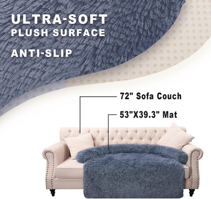 Calming Dogs/Cats Bed Mats, Dog Pad Washable Removable Couch Cover, Plush Long Fur Mat for Pets, Waterproof Lining, Perfect for Small, Medium and Large Dogs and Cats (Navy Blue, 53"x39")