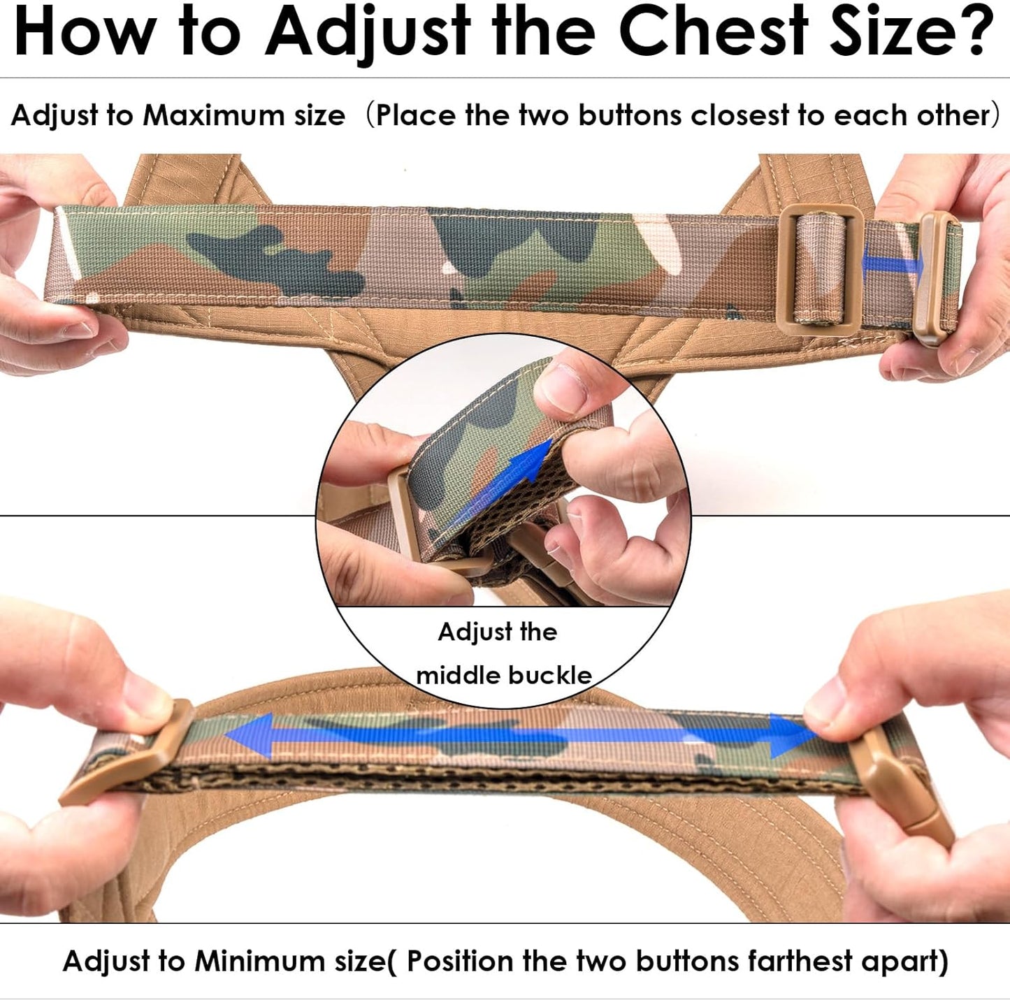 No Pull Dog Harness for Small Medium Large Sized Dogs, Escape Proof Adjustable Dog Harnesses with 2 Patch, Green Camo, L